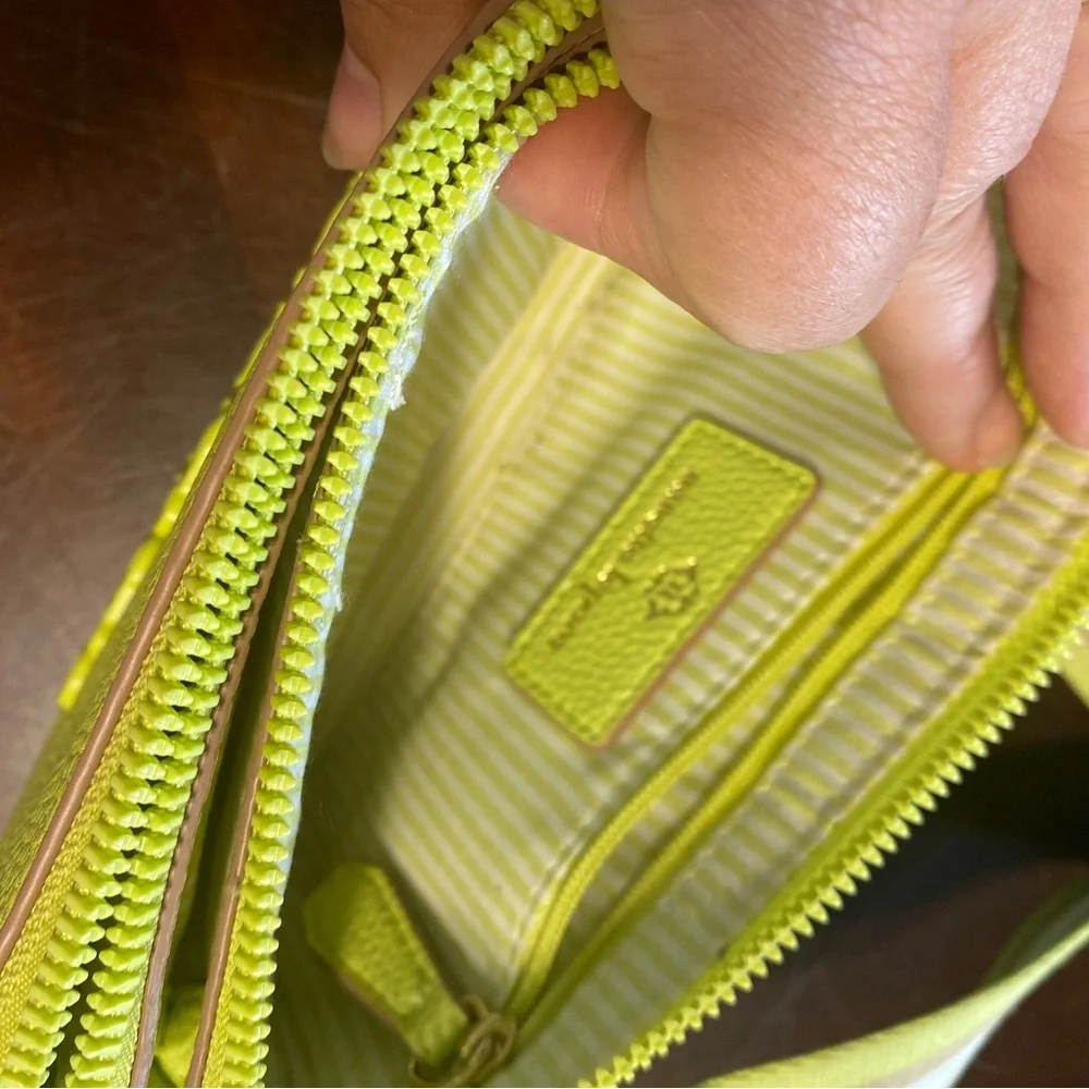 Nanette Lepore Lime Green Crossbody Bag with Striped Adjustable Strap